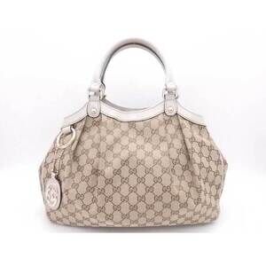 Gucci Handbag GG Canvas Sukey Leather Beige